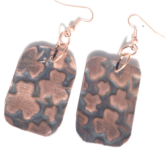 Irish Clover Earrings Solid Copper Handmade Boho - Picture 2 of 2